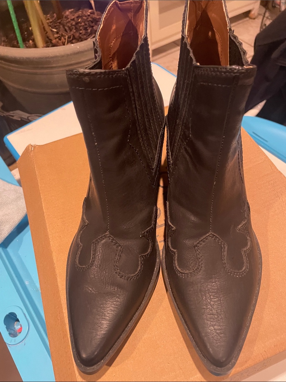 Indigo Black Pointed Western Ankle Boots